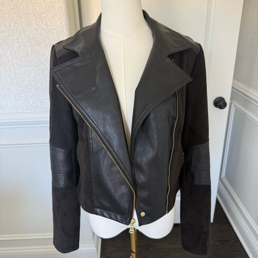 Express Black Leather Lookalike Women's Jacket with Gold Accents XS